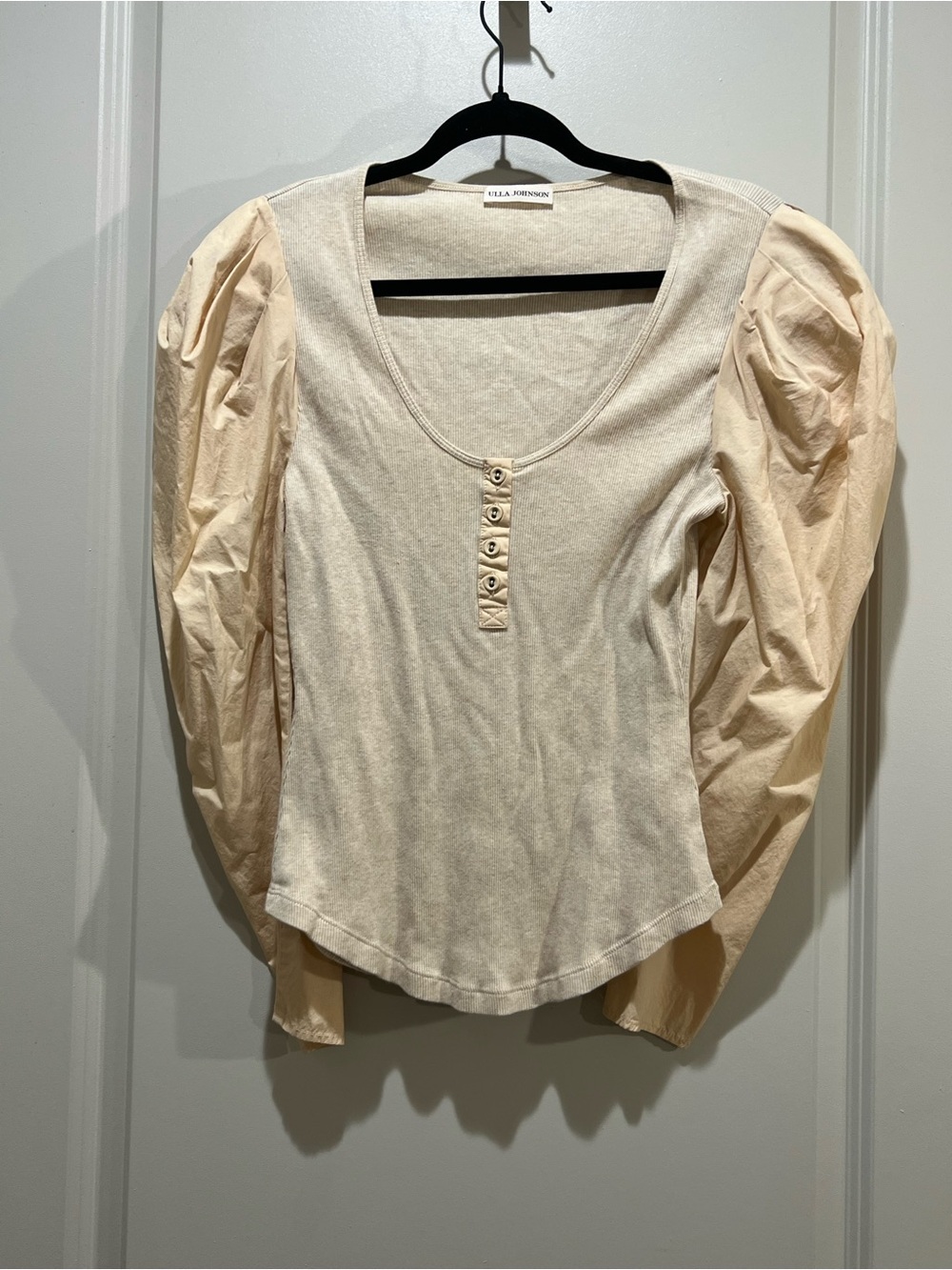 Ulla Johnson Ivory Cotton Puff Sleeve Ribbed Top Medium - Picture 7 of 13